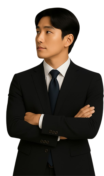 腕を組むスーツ姿の男性